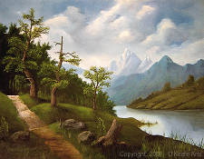 Landscape oil painting entitled 'Lakeside Path' by John O'Keefe