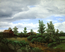Landscape oil painting entitled 'The Bridge Home' by John O'Keefe